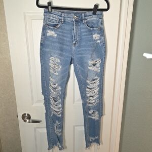 American Eagle Distressed Stretch Denim Blue Jeans Womens Size 2